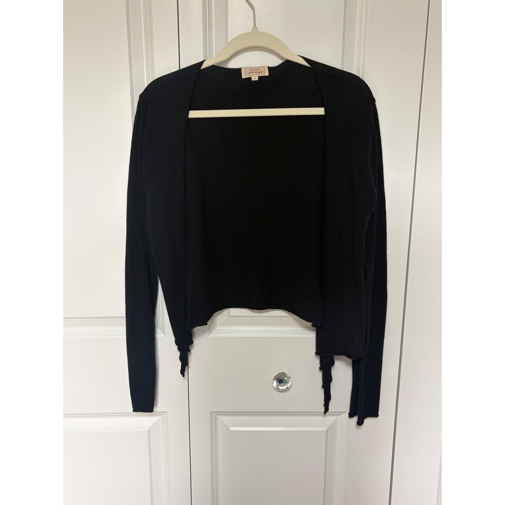 Avoca Anthology Black Cashmere Angora Blend Open Front Cropped Cardigan Size 5